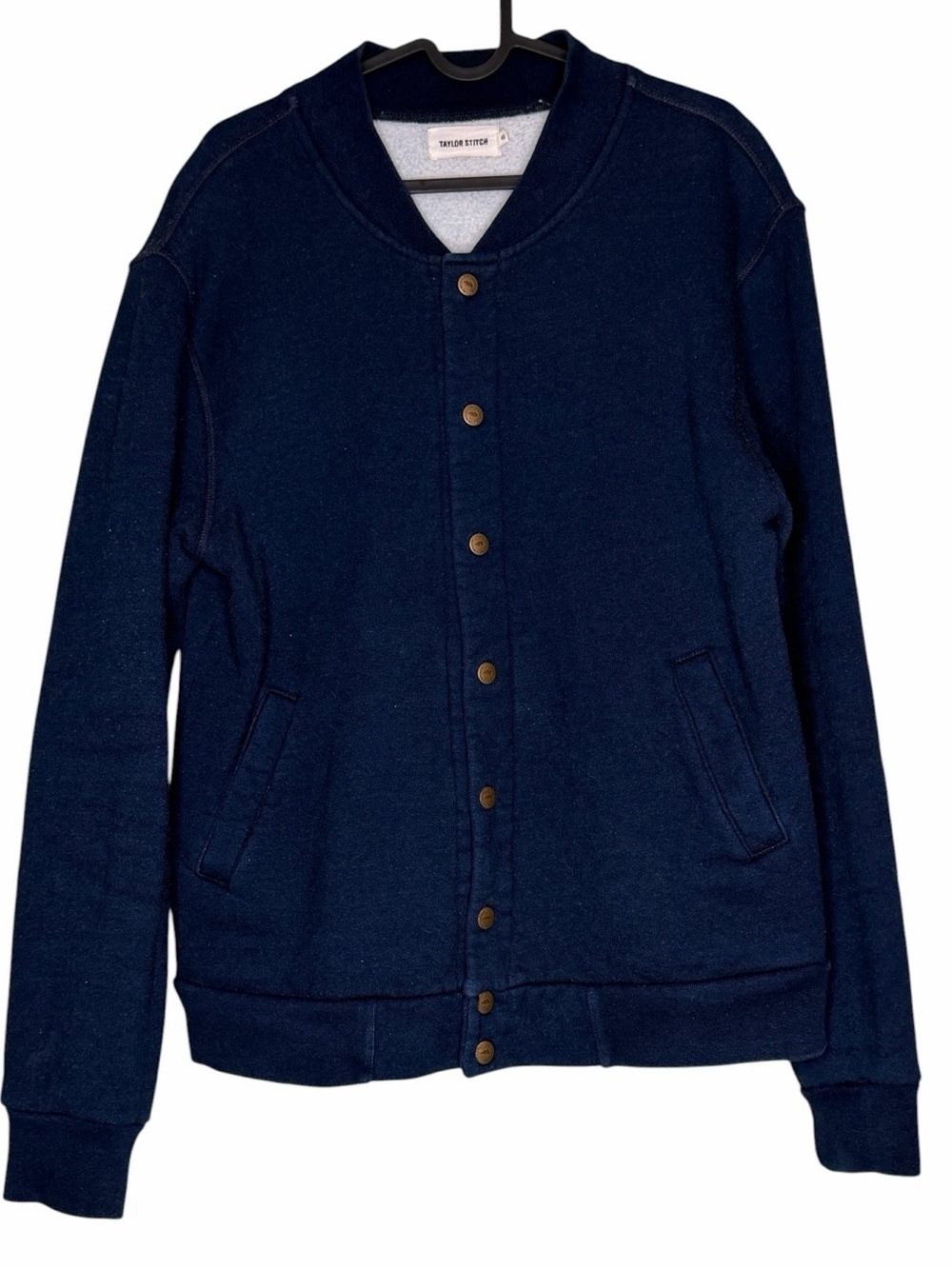Taylor Stitch Navy Blue The Bomber Sweatshirt Snap-Front Sweatshirt Jacket